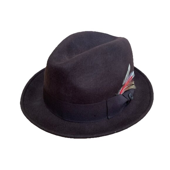 Jaxon Homburg Godfather Fedora Style Hat Men's 100% Wool Felt Dark Brown Large - Picture 1 of 16